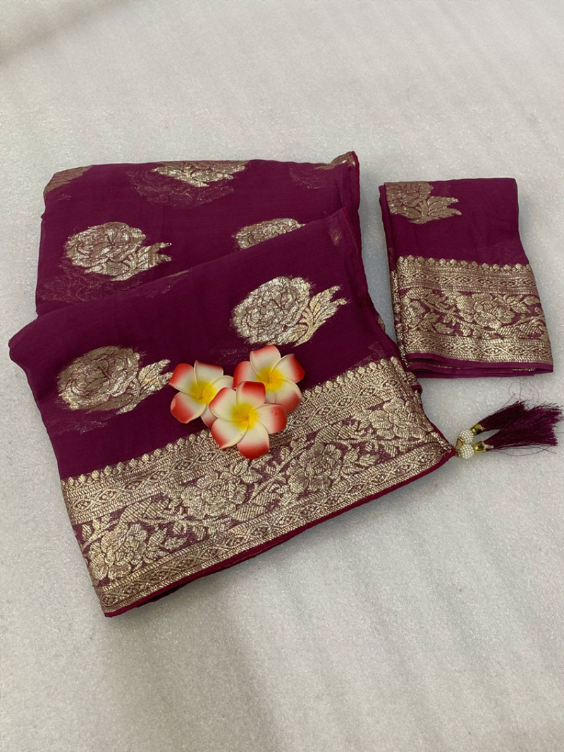 Elegant Wine Viscose Georgette Saree