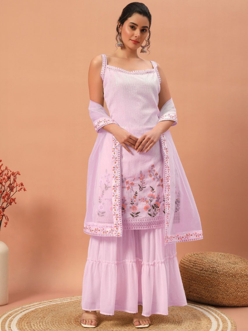 Elegant Traditional Pink Georgette Sharara Suit