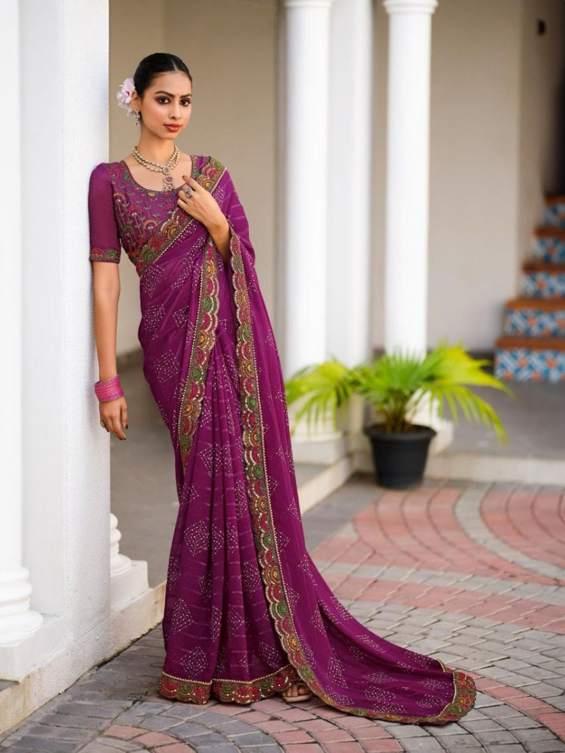 Royal Rich Magenta Soft Viscose Georgette Saree