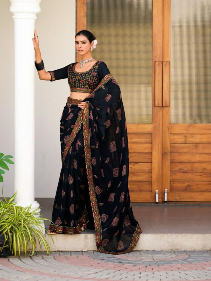 Authentic Black Soft Viscose Georgette Saree
