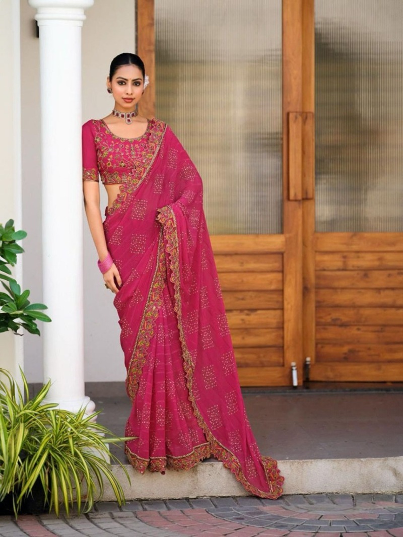 Elegant Pink Soft Viscose Georgette Saree