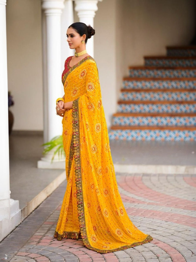 Beautiful Yellow Soft Viscose Georgette Saree