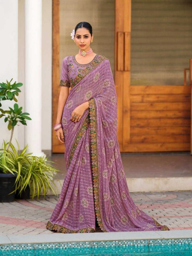 Authentic Lavender Soft Viscose Georgette Saree