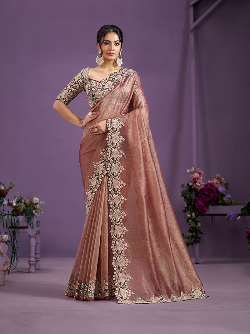Authentic Rose Gold Pure Banarasi Saree