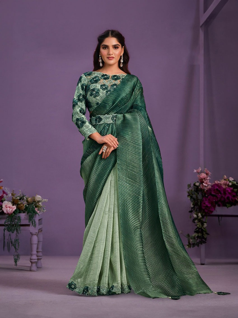 Elegant Green Banarasi Crush Silk Saree