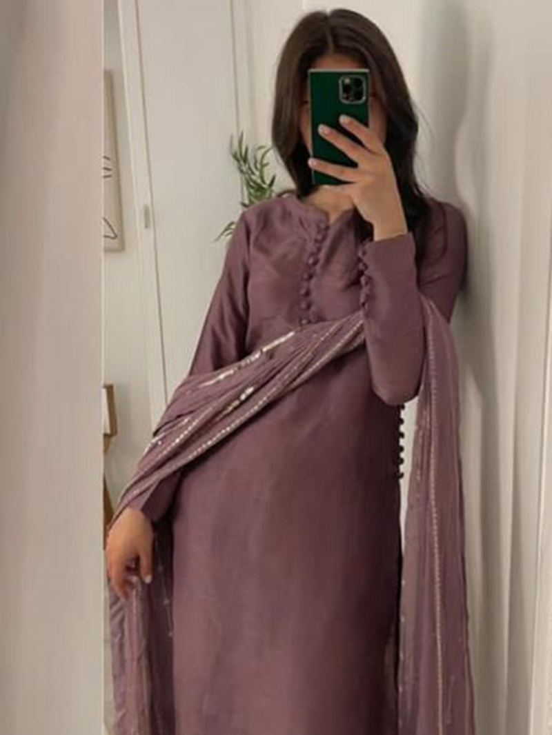 Traditional Festive Purple Georgette Straight Suit