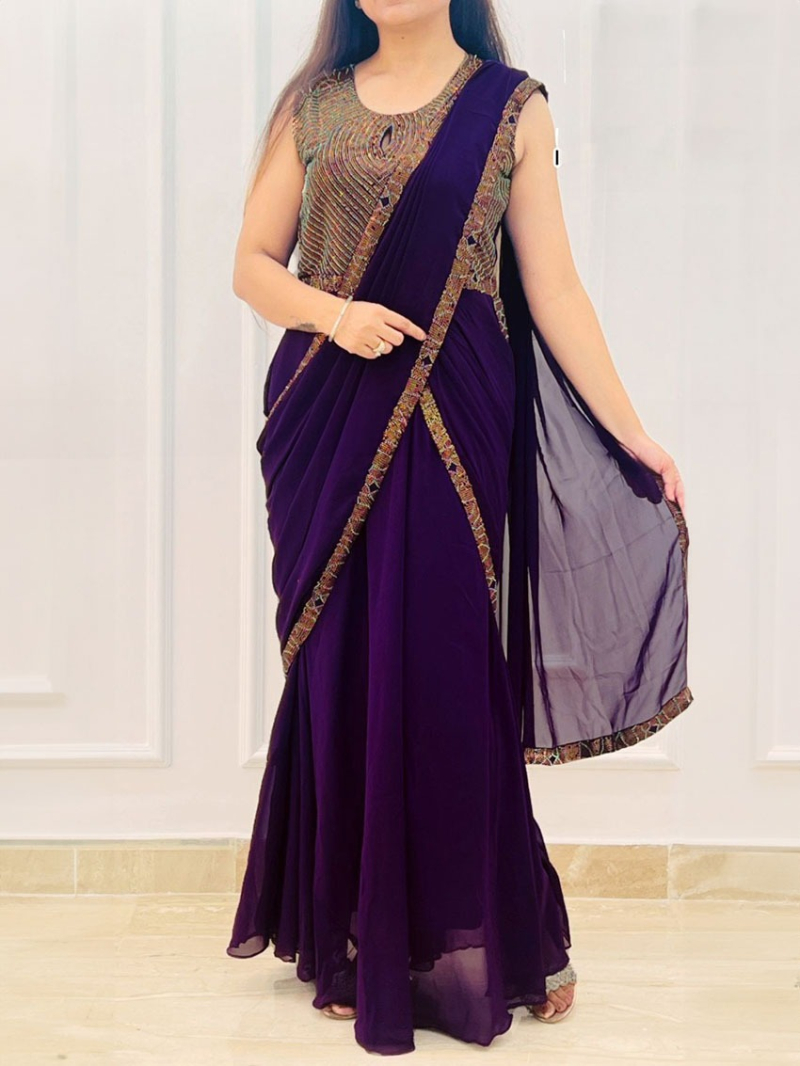 Elegant Festive Purple Saree 