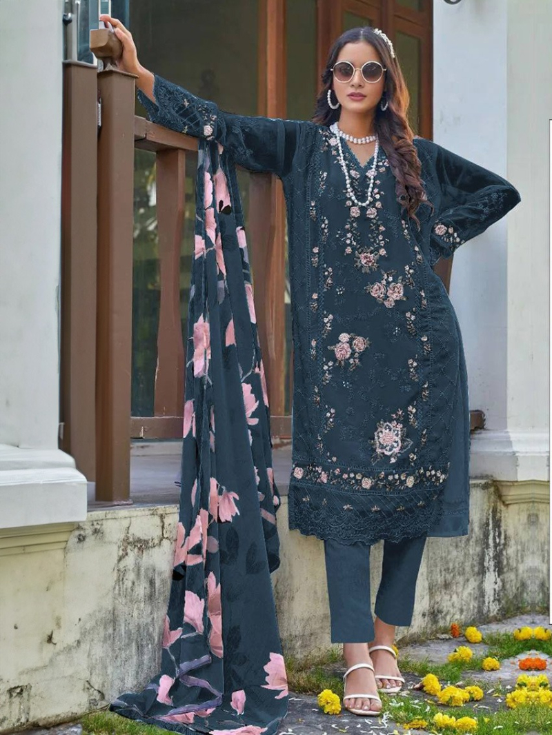 Elegant  Festive Navy Blue Straight Suit