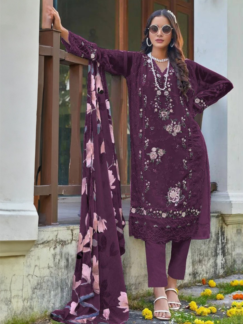 Elegant Festive Wine Georgette Straight Suit