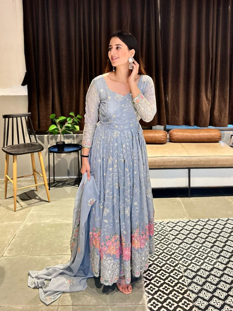 Elegant Traditional Pastel Blue Georgette Anarkali Suit