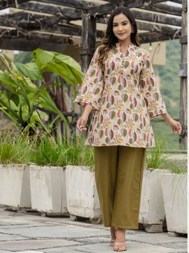 Casual  Traditional  Twill Rayon Kurti Plazo Set