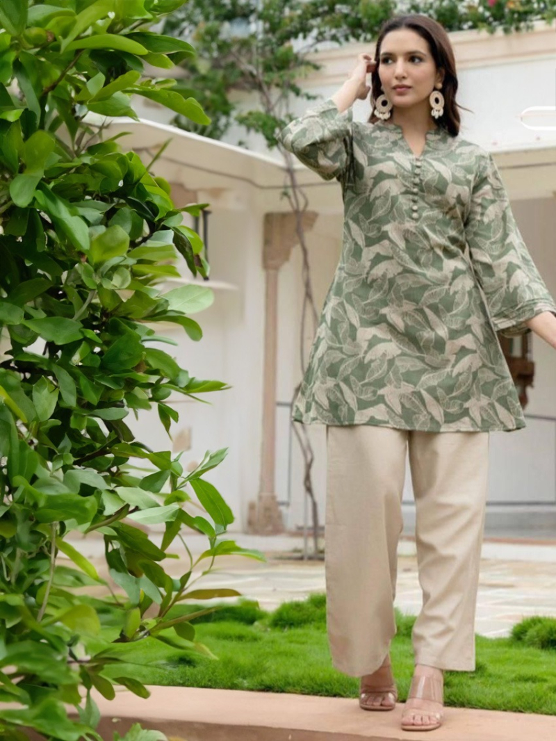 Festive Casual Twill Rayon Kurti Plazo Set