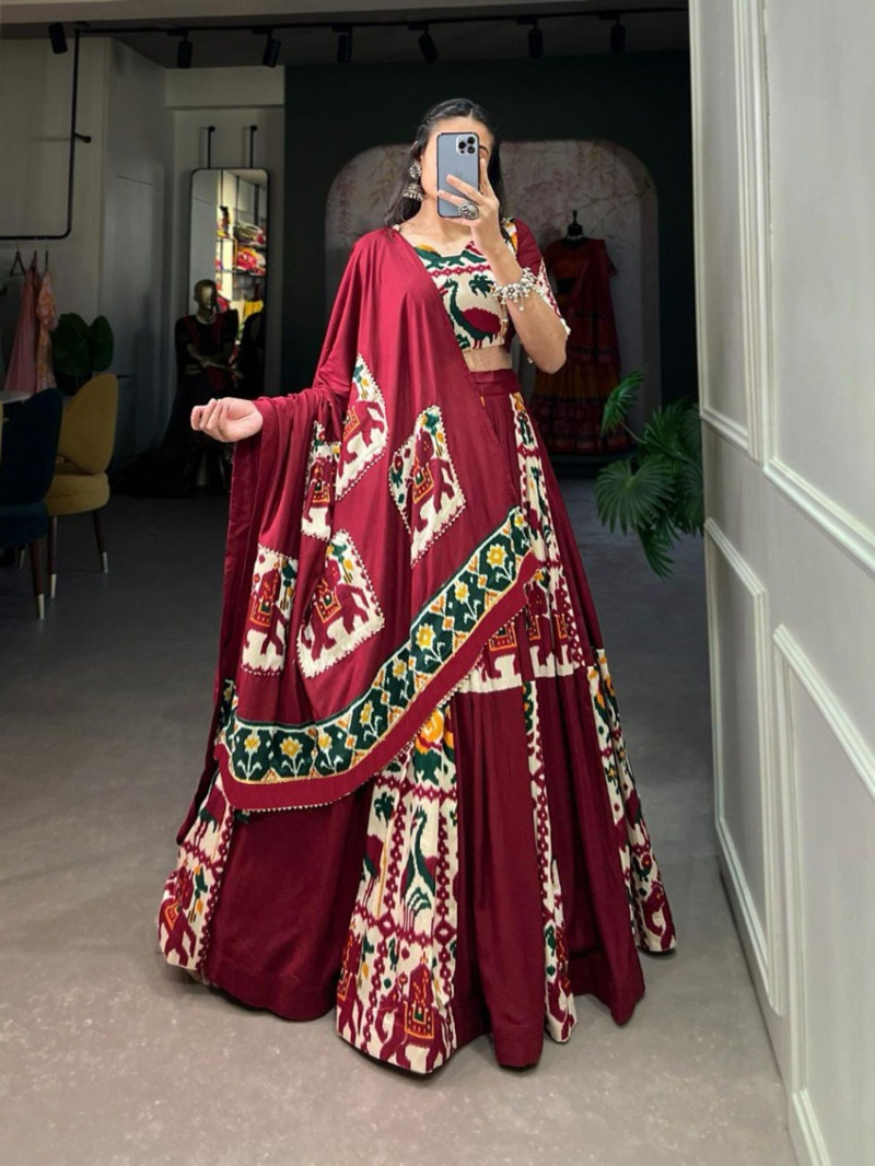 Ethnic Elegant Traditional Maroon Pure Dolla Silk Lehanga Suit