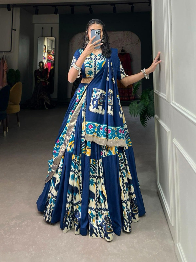 Elegant Ethnic Festive Navy Blue Pure Dolla Silk Lehanga Suit