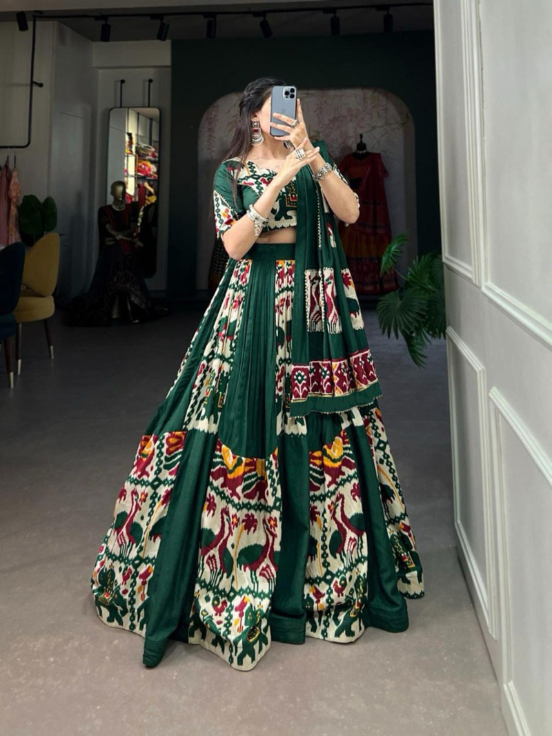 Ethnic Elegant Dark Green Pure Dolla Silk Lehanga Suit