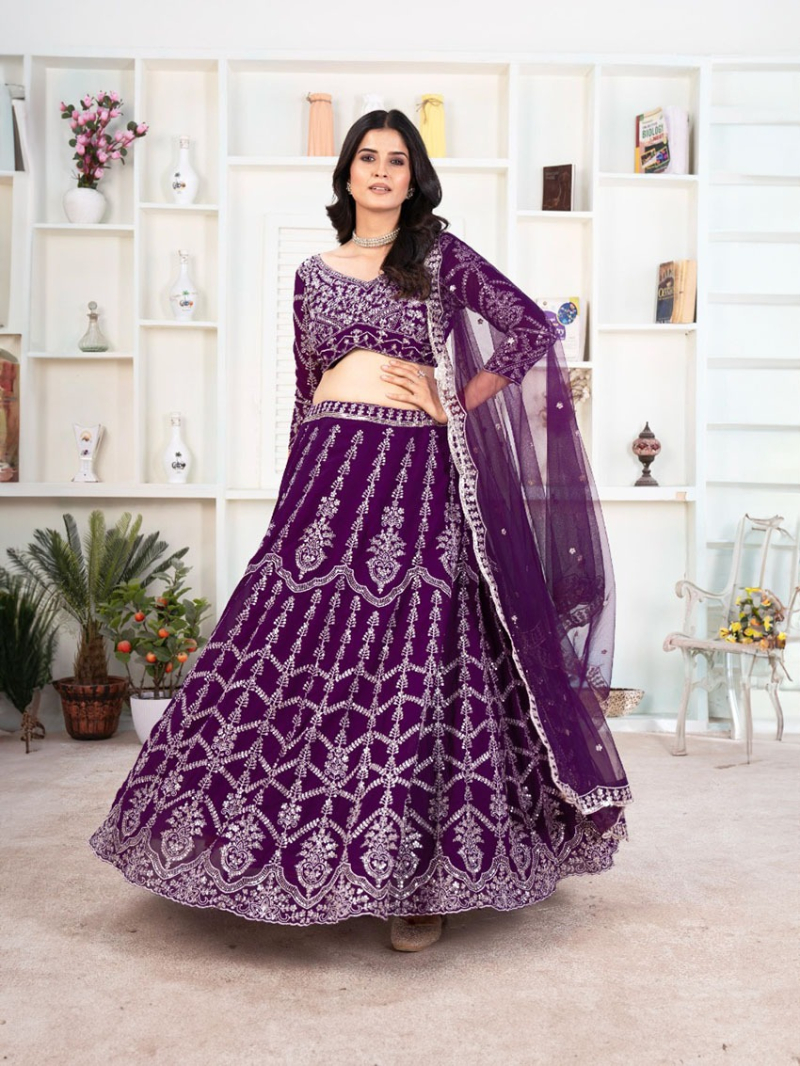 Authentic Elegant Faux Georgette Purple Lehanga Suit