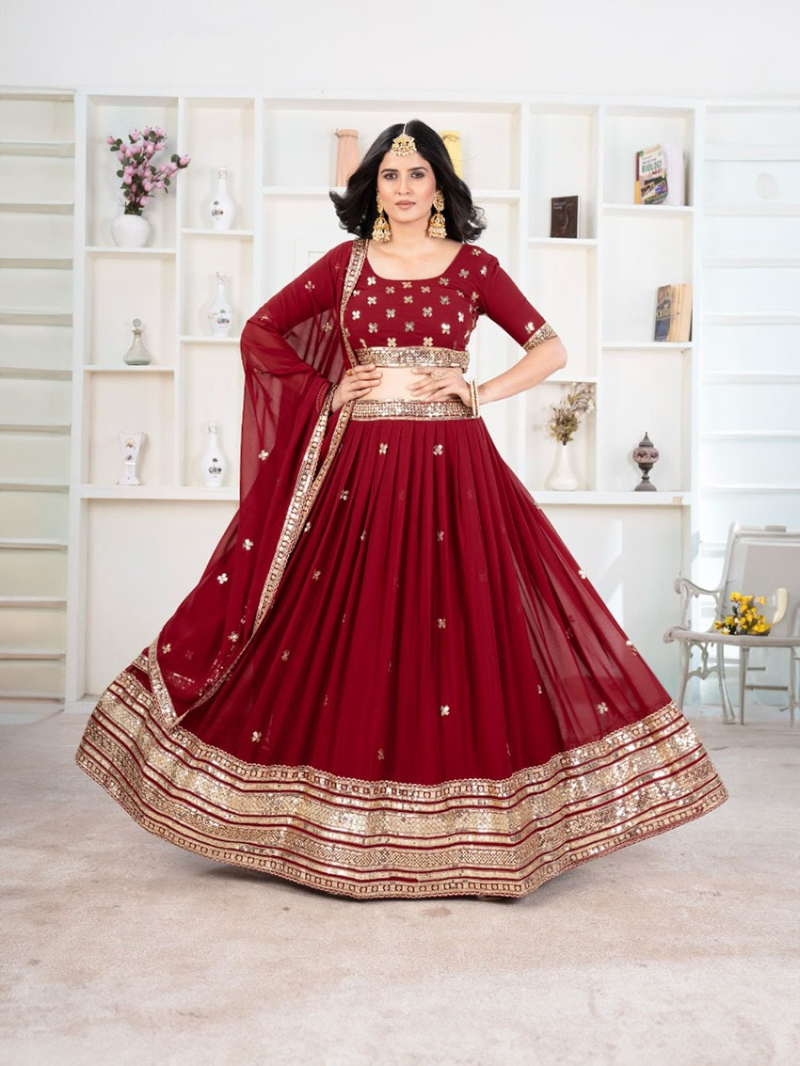 Elegant Ethnic Maroon Faux Georgette Lehanga Suit