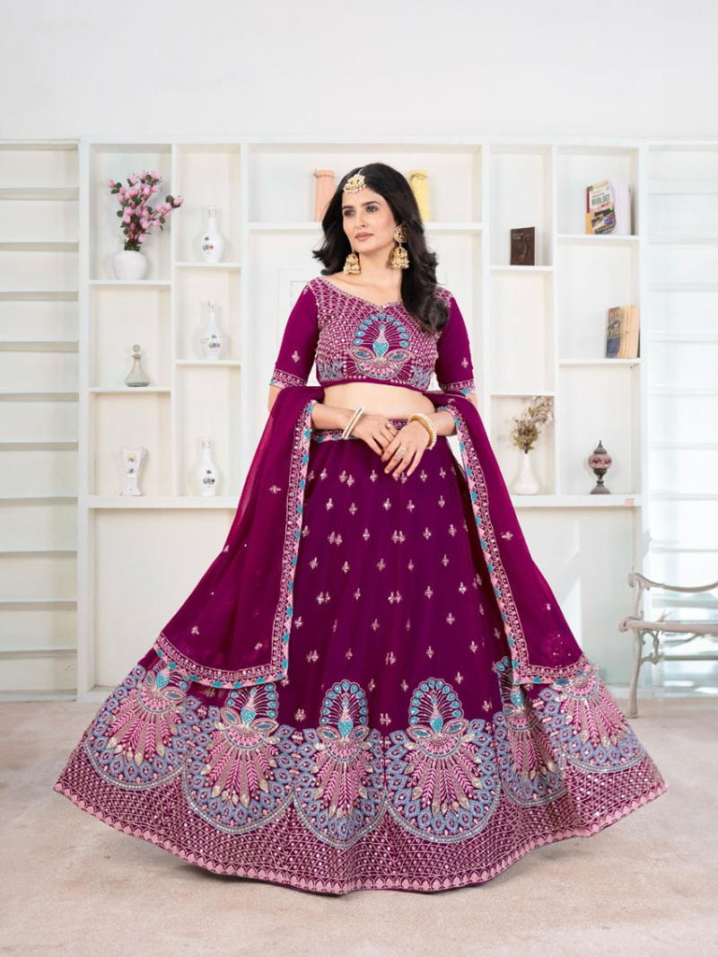 Elegant Ethnic Royal Purple Faux Georgette Lehanga Suit