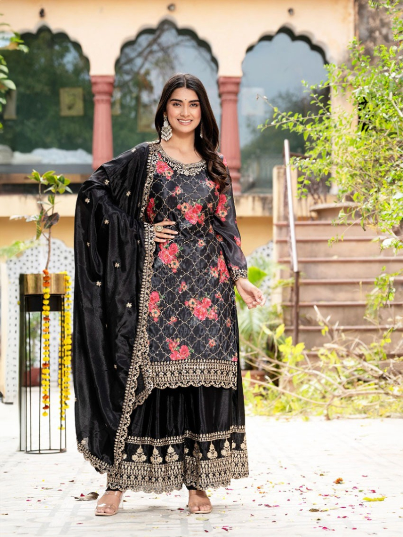 Ethnic Elegant Traditional Black Plazo Suit