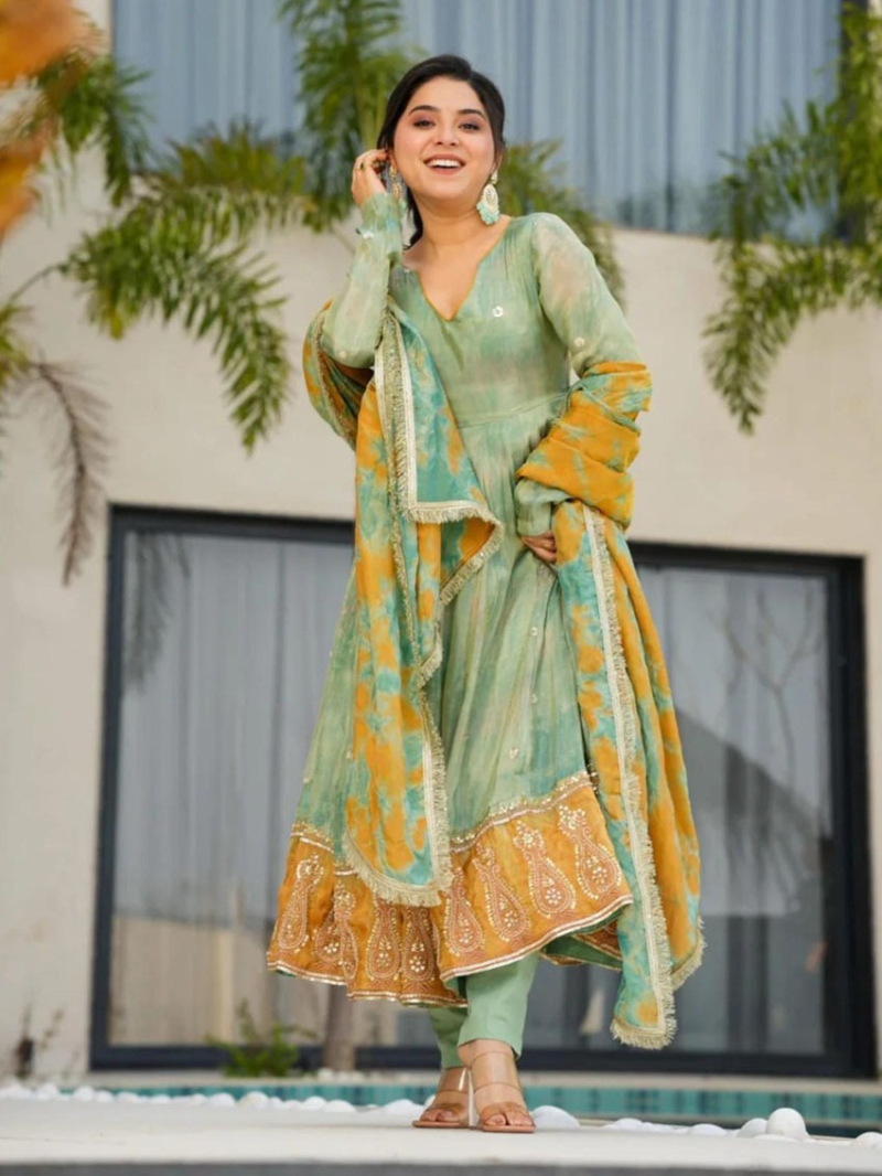 Ethnic Traditional Festive Pastel Mint Green Anarkali Suit