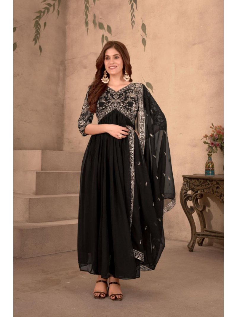 Elegant Traditional Black Faux Georgette Anarkali Suit