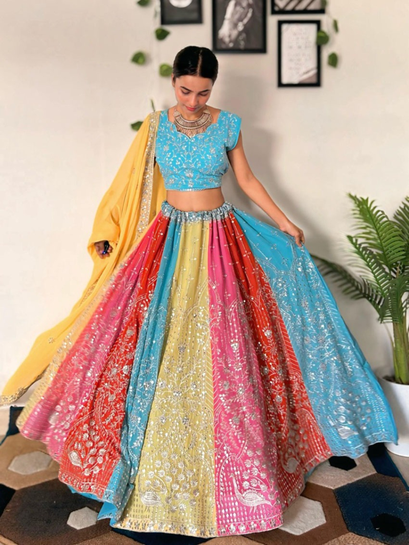 Vibrant Multi-Color Faux Georgette Lehanga Suit