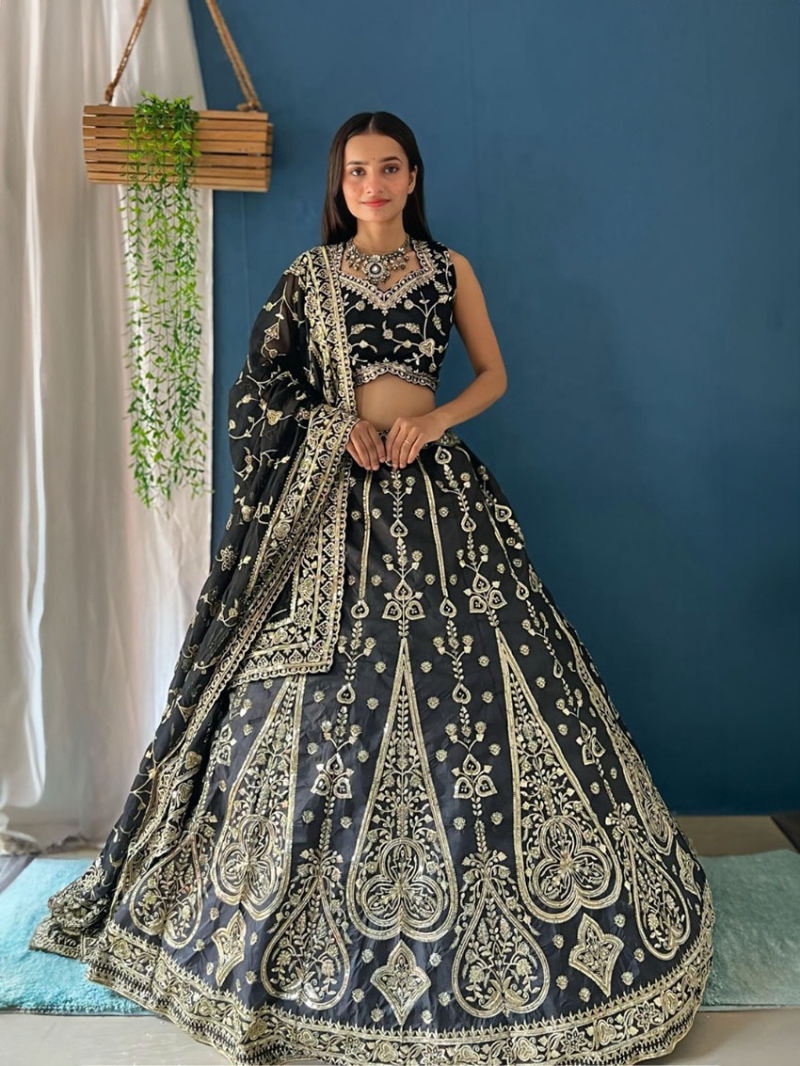 Authentic Black Jalpari Silk Lehanga Suit