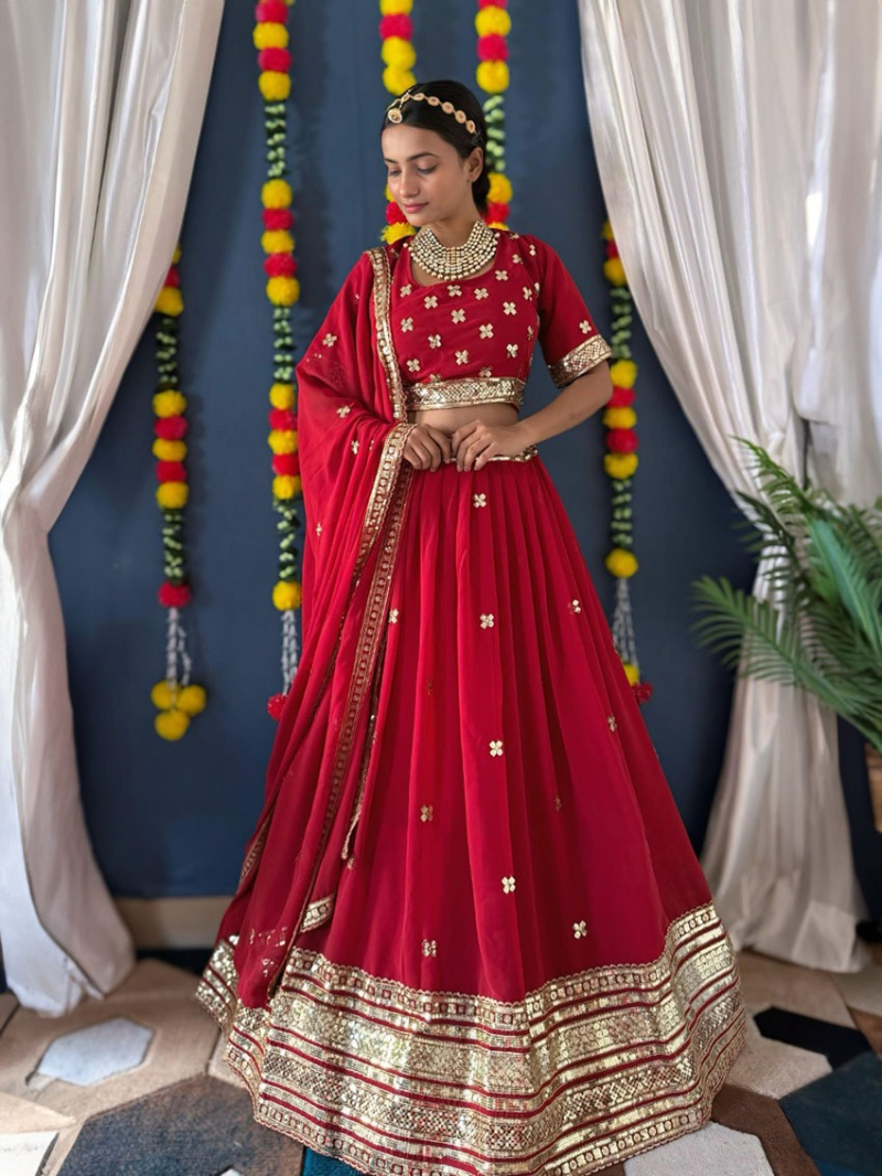 Festive Wear Faux Georgette Maroon Lehanga Suit