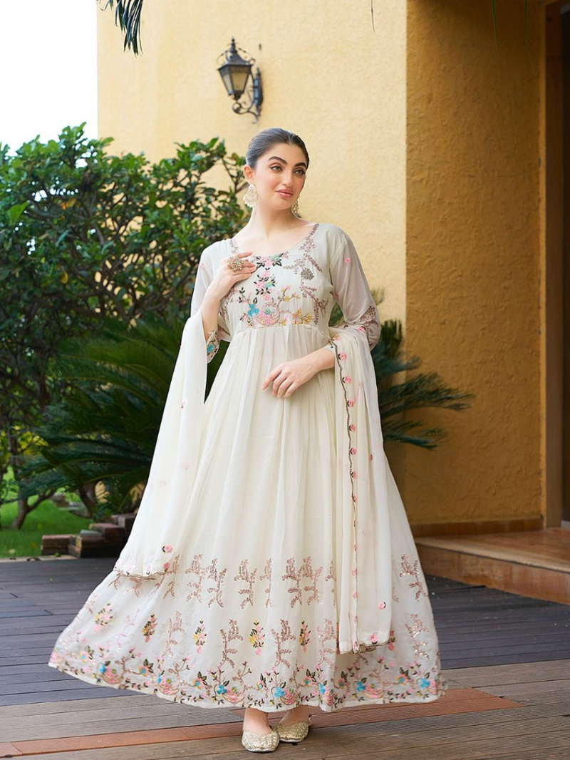 Authentic Traditional Elegant White Georgette Anarkali Suit