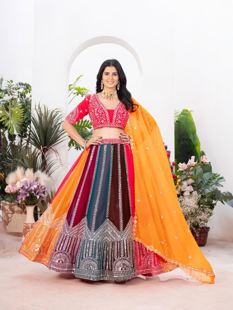 Royal Multi Color Faux Georgette Lehanga Suit