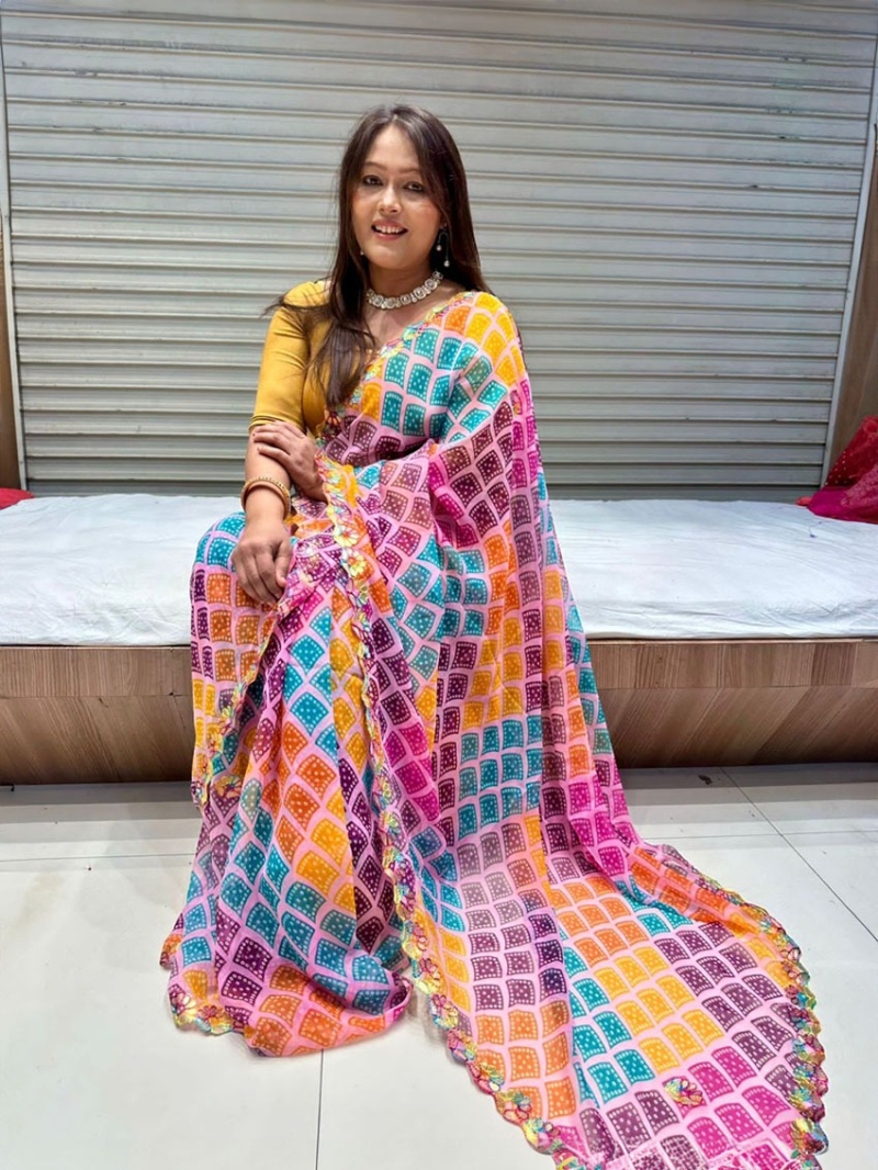 Traditional Ethnic Multi-Color Viscose Georgette Saree