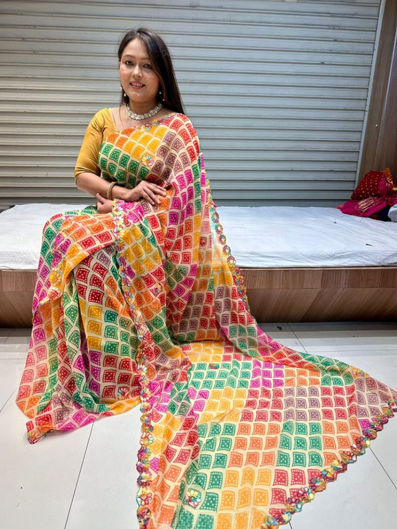 Ethnic Elegant Festive Multi-Hued Viscose Georgette Saree
