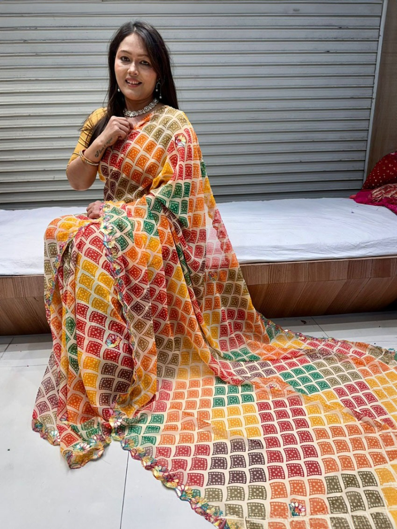 Ethnic Traditional Festive Multicolor Viscose Georgette Saree 