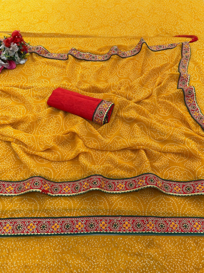 Elegant Ethnic Festive  Mustard  Yellow Viscose Georgette Saree