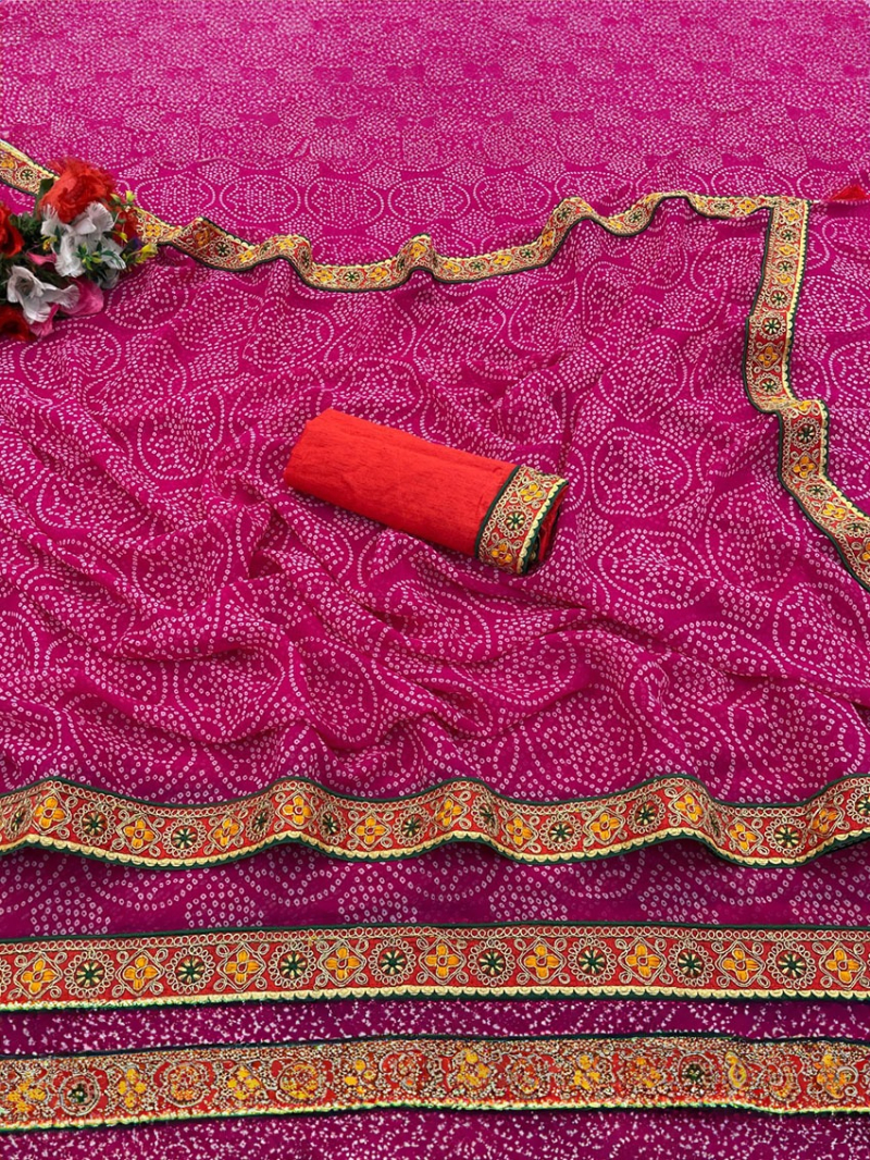 Traditional Festive Rani Pink Viscose Georgette Saree