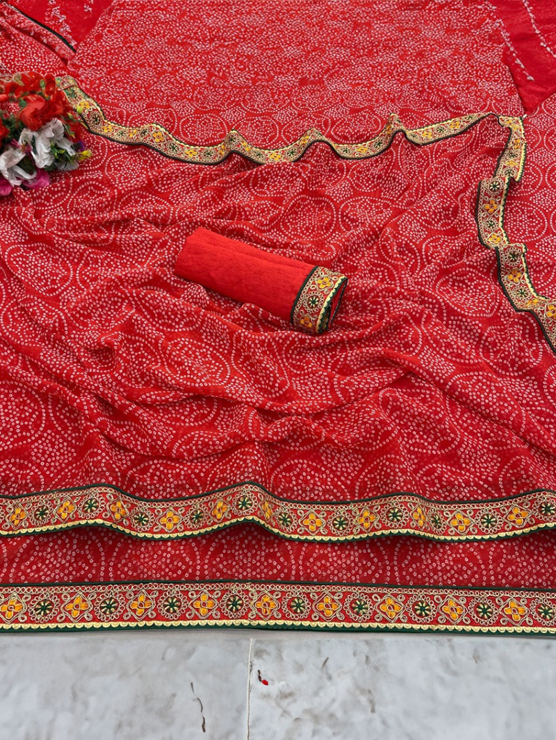 Authentic Traditional Red Viscose Georgette Saree