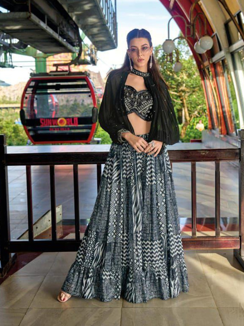 Elegant Trendy Georgette Shrug Indowestern Set
