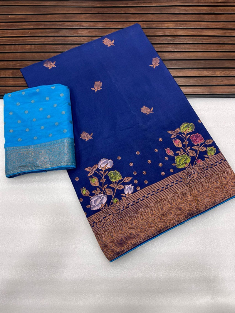Traditional Festive Navy Blue Pure Banarasi Dola Silk Saree