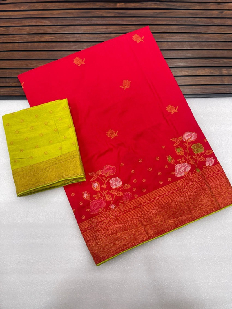Elegant Traditional Festive Red Pure Banarasi Dola Silk