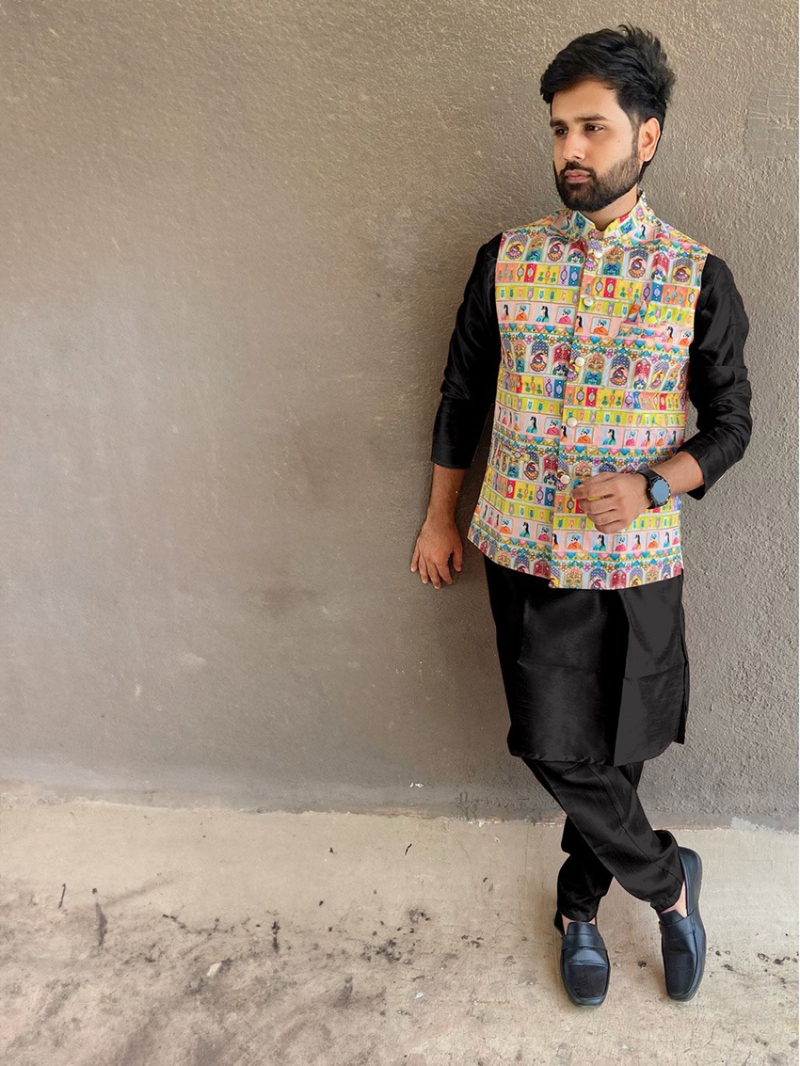 Ethnic Traditional Festive Black Banglore Silk Kurta Pajama Set