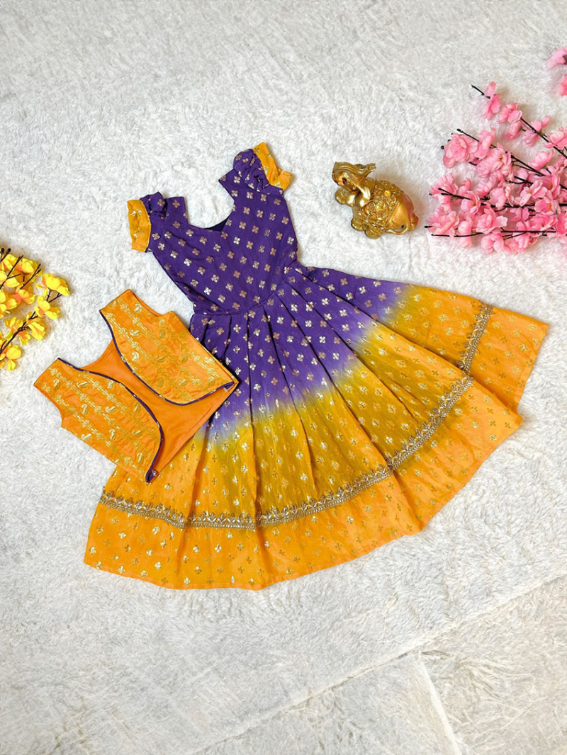 Elegant Traditional Viscose Dyable Silk Kids Gown 