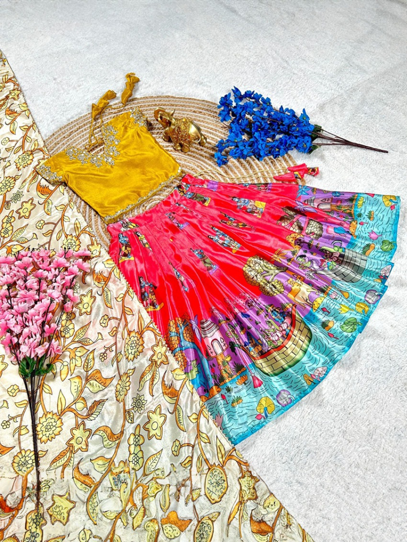 Traditional Ethnic Mustard Yellow Chinnon Kids Lehanga Choli  Suit