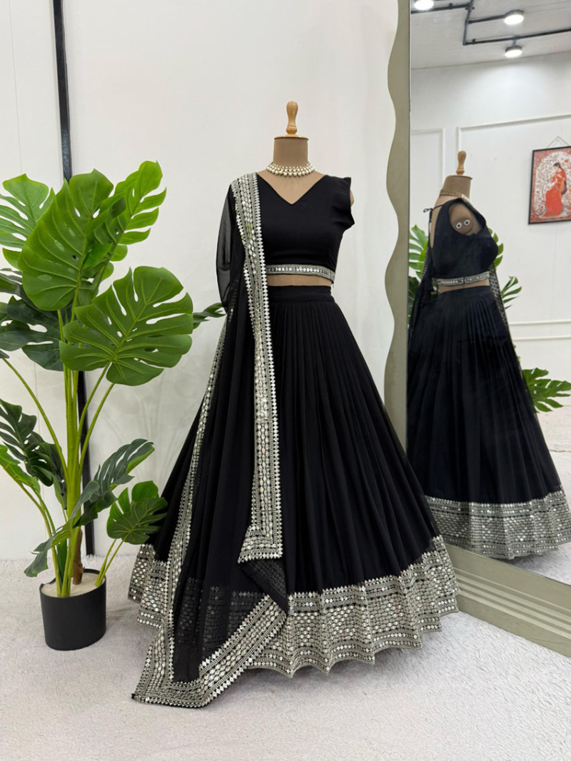 Elegant Traditional  Black Georgette Lehanga Suit