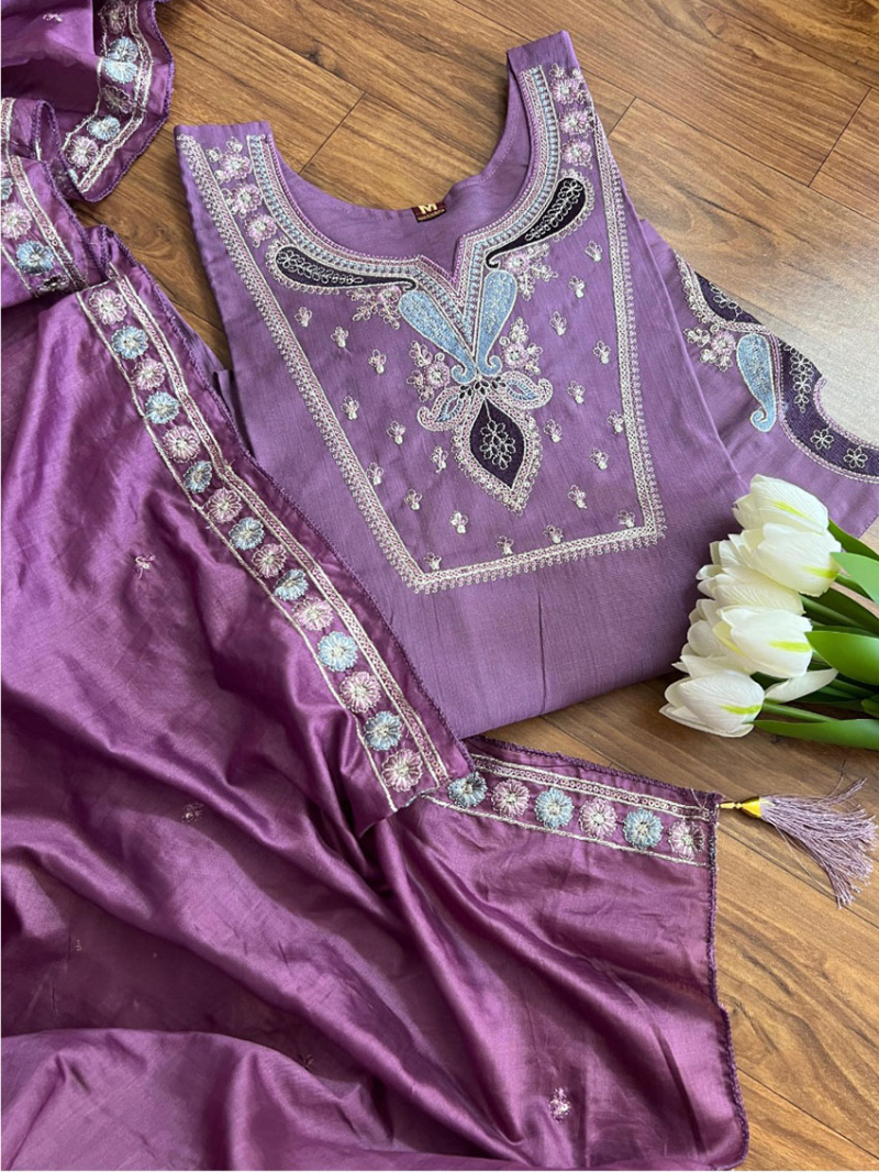 Elegant Traditional Festive Deep Mauve Viscose Straight Suit