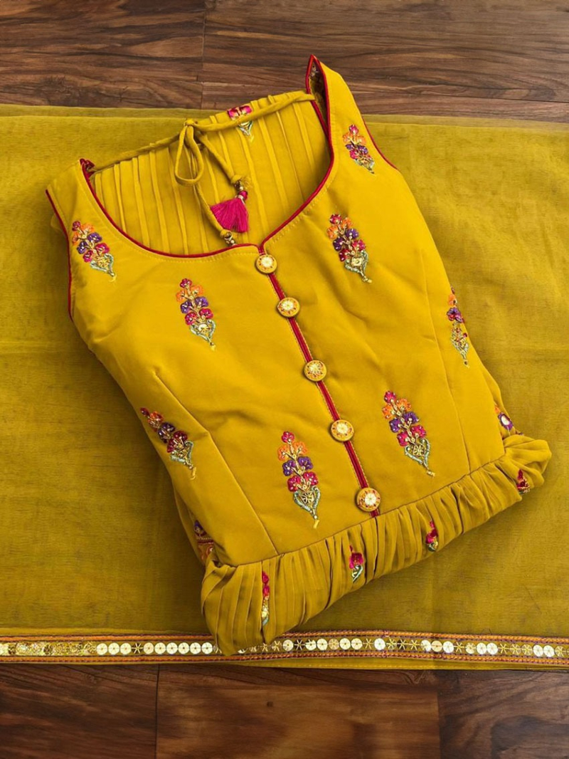 Elegant Ethnic Mustard yellow Georgette Anarkali Gown Suit