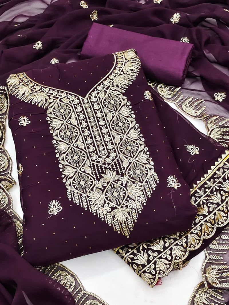 Ethnic Traditional Royal Purple Georgette Straight Suit