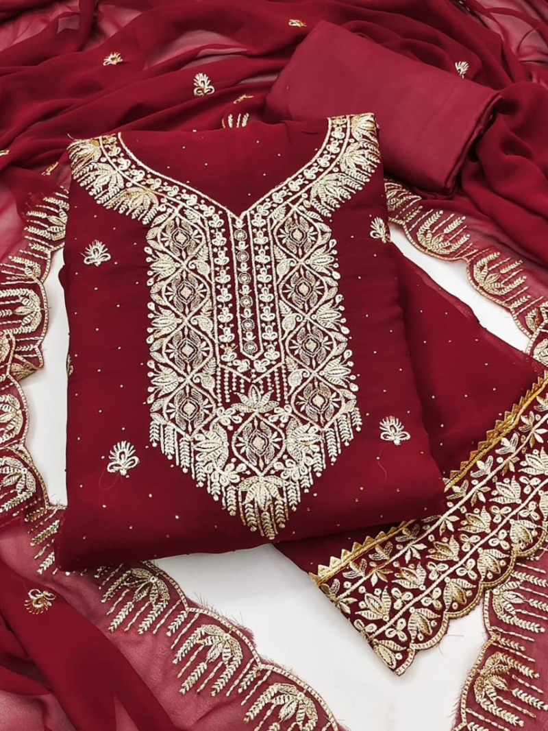 Ethnic Traditional Maroon Georgette Straight Suit