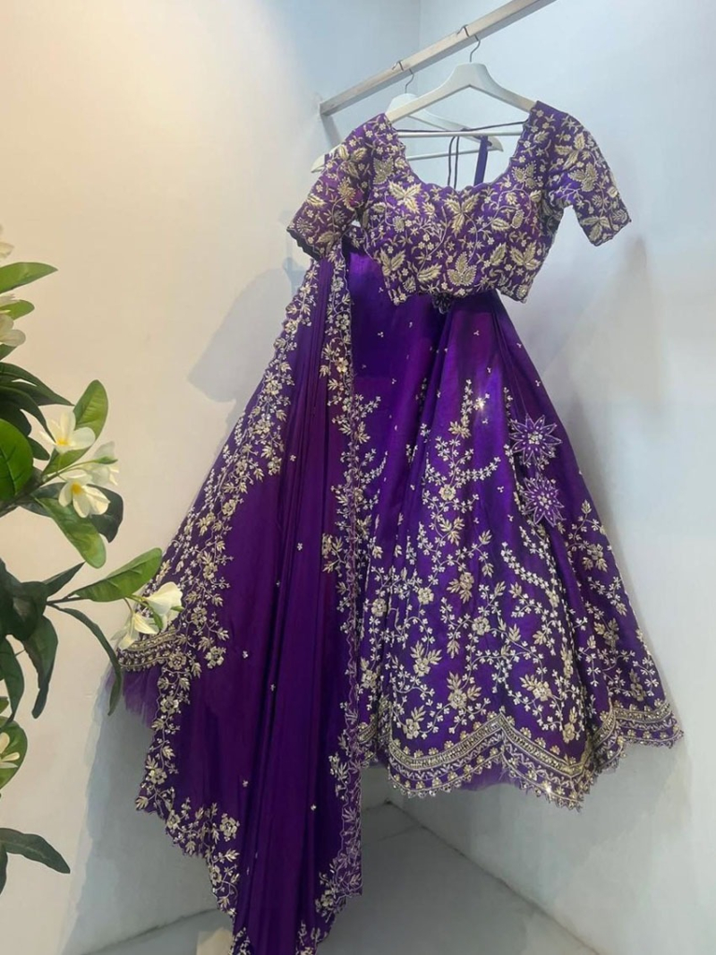 Elegant Traditional Deep Purple Faux Georgette Lehanga Suit
