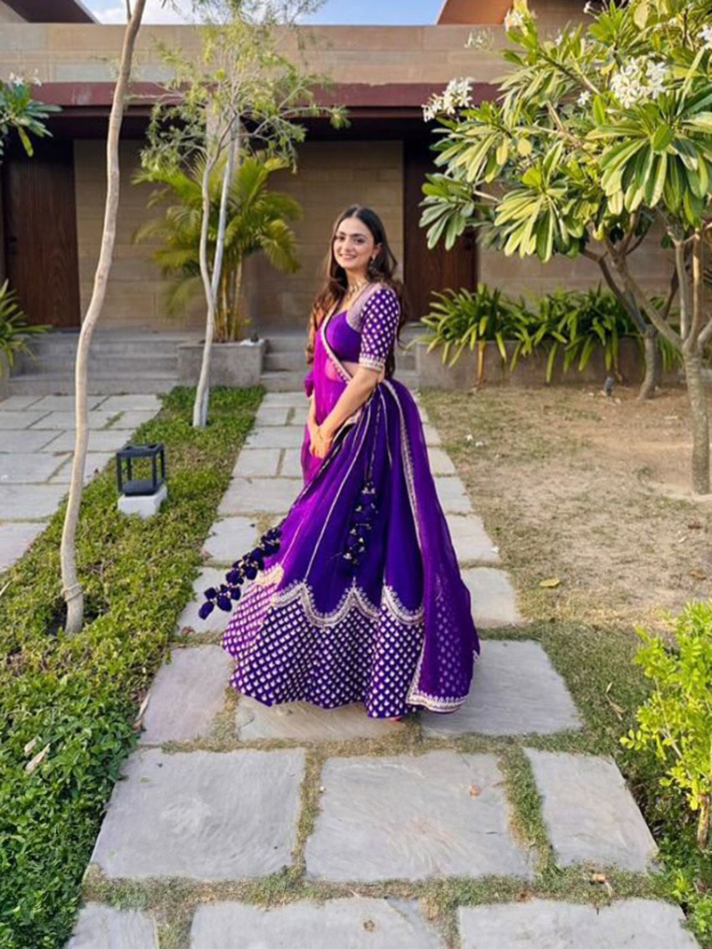 Authentic Designer Deep Purple Faux Georgette Lehanga Suit