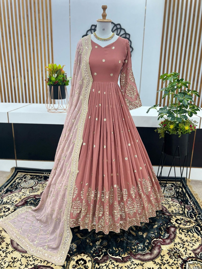 Ethnic Traditional Peach Georgette Anarkali Suit